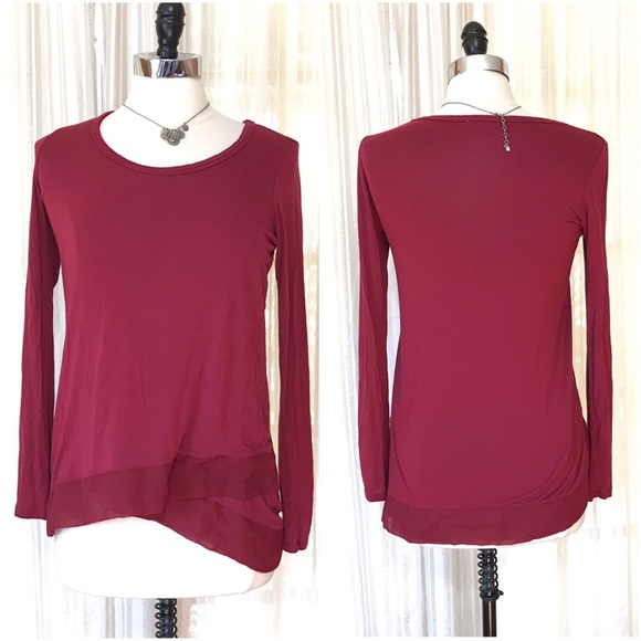 Anthropologie Tops - {Bordeaux} Anthropologie Chiffon Hem Knit Top